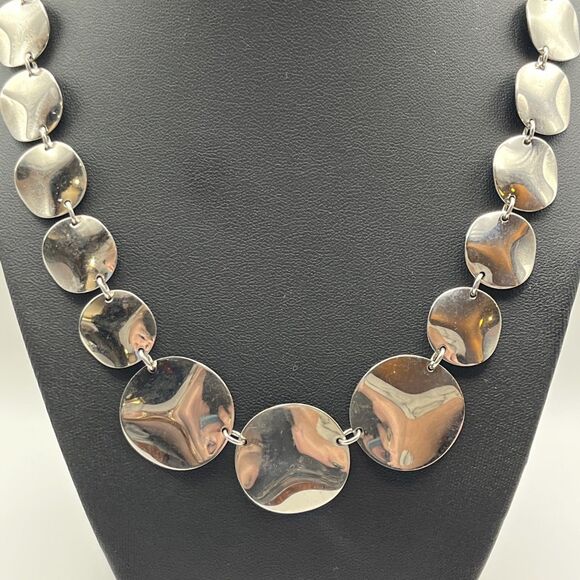 Vintage Milor Stainless Steel China Round Hammered Disc Necklace - Picture 2 of 6